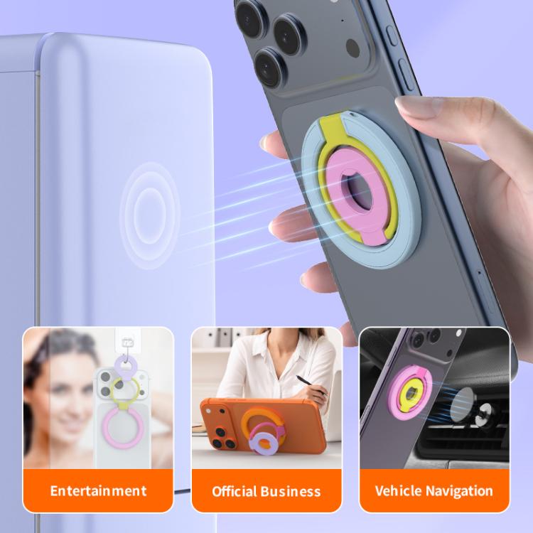 Supporto magnetico per telefono con fibbia ad anello girevole a 360 gradi e design a triplo colore.