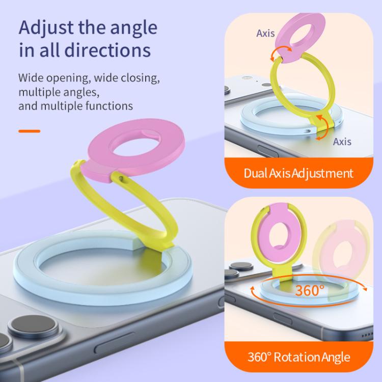 Supporto magnetico per telefono con fibbia ad anello girevole a 360 gradi e design a triplo colore.