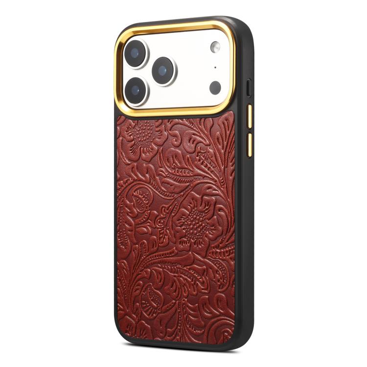Custodia per telefono in pelle con texture floreale retrò Denier A26+2, For iPhone 17 Pro Max, For iPhone 17 Pro, For iPhone 16 Pro Max, For iPhone 16 Pro, For iPhone 15 Pro Max, For iPhone 15 Pro