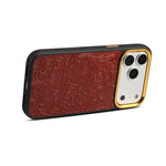 Custodia per telefono in pelle con texture floreale retrò Denier A26+2, For iPhone 17 Pro Max, For iPhone 17 Pro, For iPhone 16 Pro Max, For iPhone 16 Pro, For iPhone 15 Pro Max, For iPhone 15 Pro