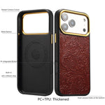 Custodia per telefono in pelle con texture floreale retrò Denier A26+2, For iPhone 17 Pro Max, For iPhone 17 Pro, For iPhone 16 Pro Max, For iPhone 16 Pro, For iPhone 15 Pro Max, For iPhone 15 Pro