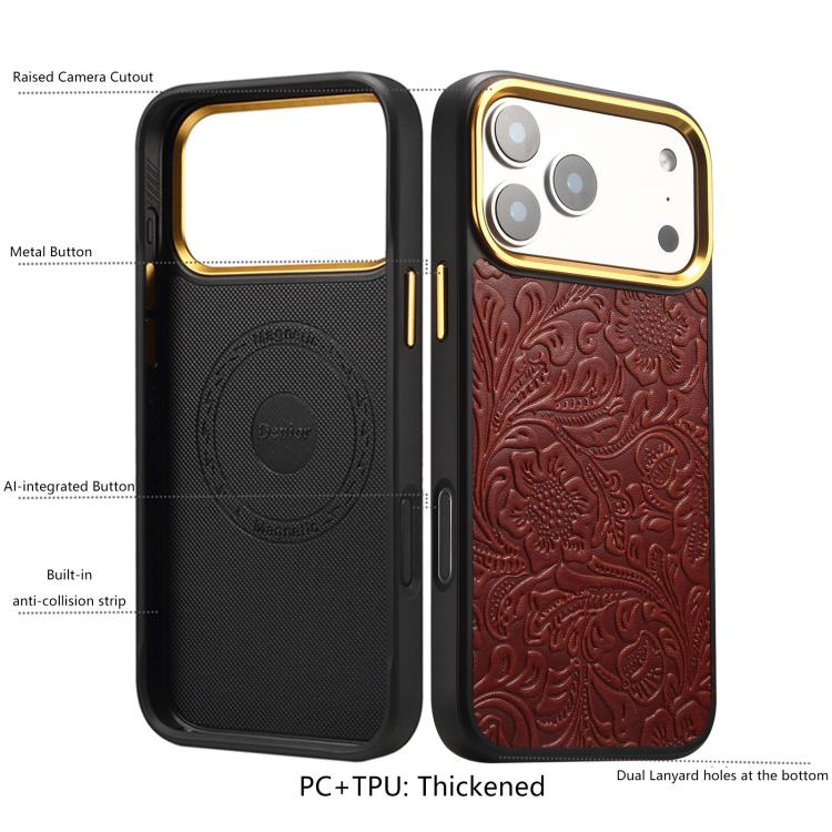 Custodia per telefono in pelle con texture floreale retrò Denier A26+2, For iPhone 17 Pro Max, For iPhone 17 Pro, For iPhone 16 Pro Max, For iPhone 16 Pro, For iPhone 15 Pro Max, For iPhone 15 Pro