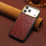 Custodia per telefono in pelle con texture floreale retrò Denier A26+2, For iPhone 17 Pro Max, For iPhone 17 Pro, For iPhone 16 Pro Max, For iPhone 16 Pro, For iPhone 15 Pro Max, For iPhone 15 Pro