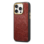 Custodia per telefono in pelle con texture floreale retrò Denier A26+2, For iPhone 17 Pro Max, For iPhone 17 Pro, For iPhone 16 Pro Max, For iPhone 16 Pro, For iPhone 15 Pro Max, For iPhone 15 Pro