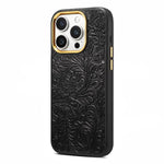 Custodia per telefono in pelle con texture floreale retrò Denier A26+2, For iPhone 17 Pro Max, For iPhone 17 Pro, For iPhone 16 Pro Max, For iPhone 16 Pro, For iPhone 15 Pro Max, For iPhone 15 Pro
