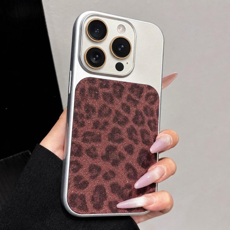Ampia finestra, copertura totale, custodia per telefono con stampa leopardata glitterata., For iPhone 16 Pro Max, For iPhone 16 Pro, For iPhone 16 Plus, For iPhone 16