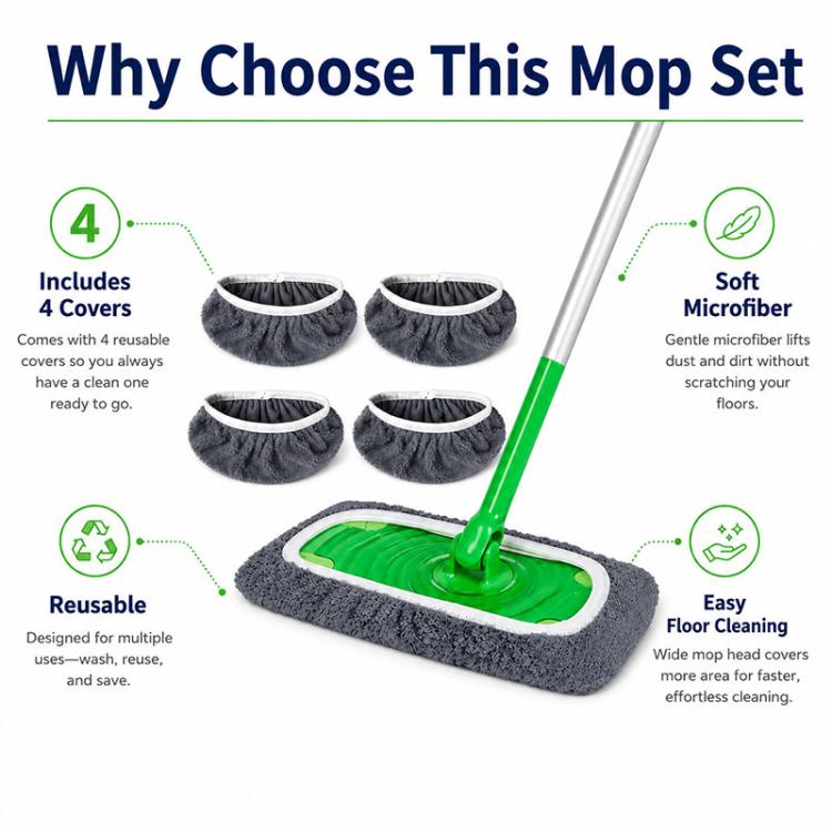 Set di 4 panni di ricambio lavabili e riutilizzabili per mocio Swiffer