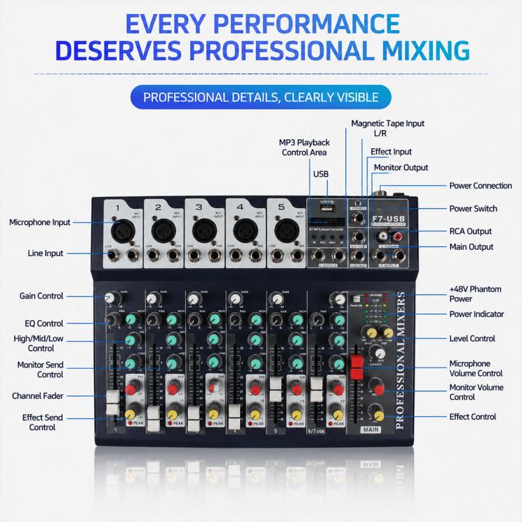 Mixer professionale Bluetooth multifunzione a 4 canali F4 per live streaming, EU Plug, UK Plug, US Plug