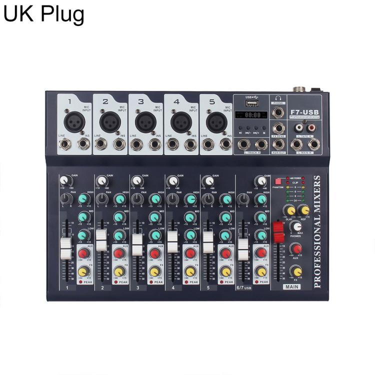 Mixer professionale Bluetooth multifunzione a 7 canali F7 per live streaming, EU Plug, UK Plug, US Plug