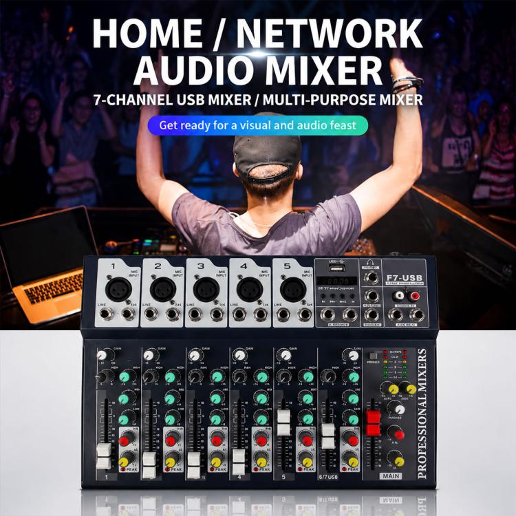 Mixer professionale Bluetooth multifunzione a 7 canali F7 per live streaming, EU Plug, UK Plug, US Plug