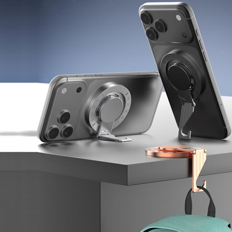 Supporto magnetico multifunzione a doppia faccia per telefono, con gancio da scrivania.