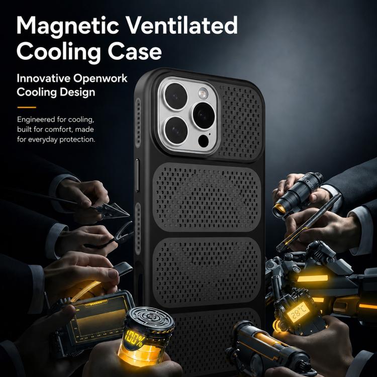 Custodia per telefono ibrida magnetica in PC e TPU con design a foro cavo per un raffreddamento ottimale., For iPhone 16 Pro, For iPhone 16 Plus, For iPhone 16, For iPhone 15 Pro Max