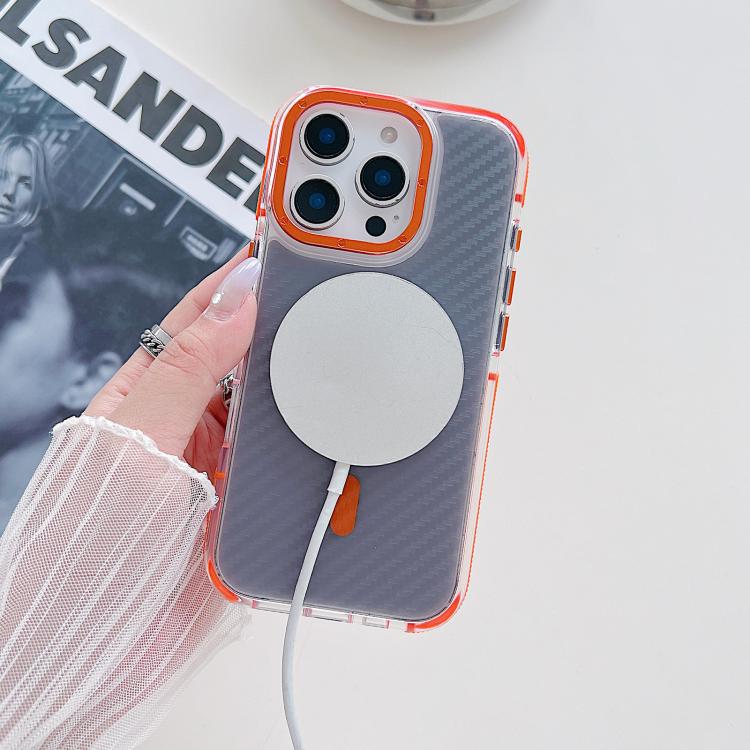Custodia per telefono MagSafe con texture in fibra di carbonio bicolore., For iPhone 16 Pro