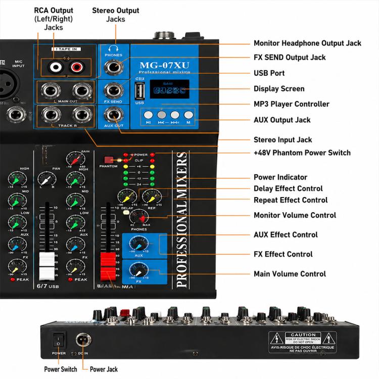 MG-04 Mixer professionale multifunzione a 4 canali con Bluetooth per streaming live e registrazione, EU Plug, UK Plug, US Plug