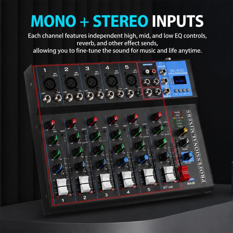 MG-07 Mixer professionale multifunzione a 7 canali con Bluetooth per streaming live e registrazione, EU Plug, UK Plug, US Plug