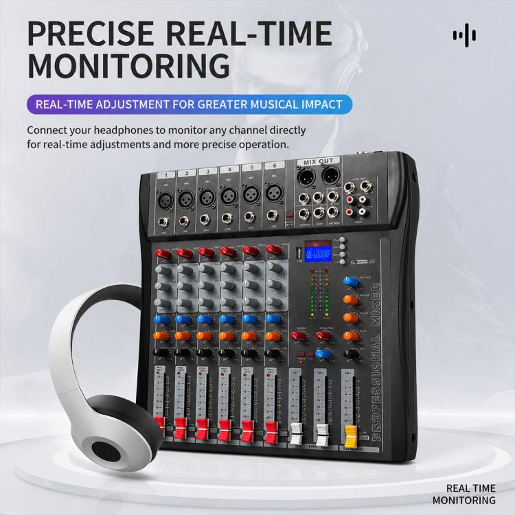 Mixer professionale Bluetooth a 6 canali CT-6 con amplificatore, EU Plug, UK Plug, US Plug