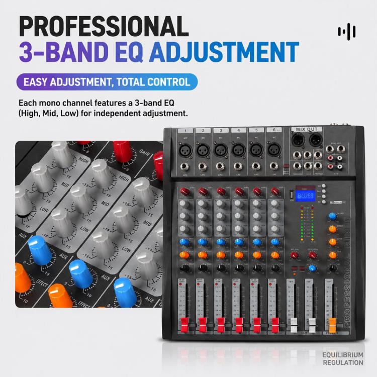 Mixer professionale Bluetooth a 6 canali CT-6 con amplificatore, EU Plug, UK Plug, US Plug