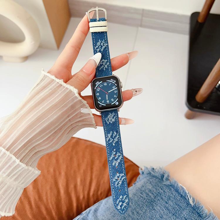 Cinturino per orologio in tela denim con fibbia ad ardiglione., For Apple Watch 46mm / 49mm / 45mm / 44mm, For Apple Watch 42mm / 41mm / 40mm / 38mm