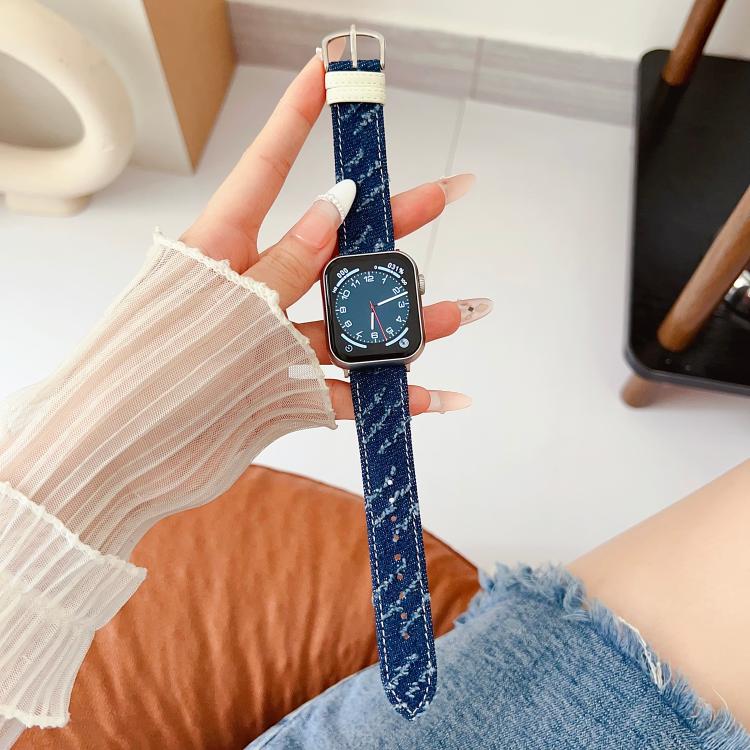 Cinturino per orologio in tela denim con fibbia ad ardiglione., For Apple Watch 46mm / 49mm / 45mm / 44mm, For Apple Watch 42mm / 41mm / 40mm / 38mm