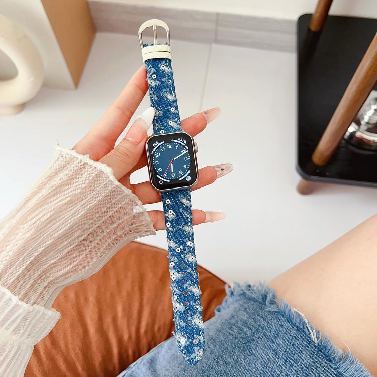 Cinturino per orologio in tela denim con fibbia ad ardiglione., For Apple Watch 46mm / 49mm / 45mm / 44mm, For Apple Watch 42mm / 41mm / 40mm / 38mm