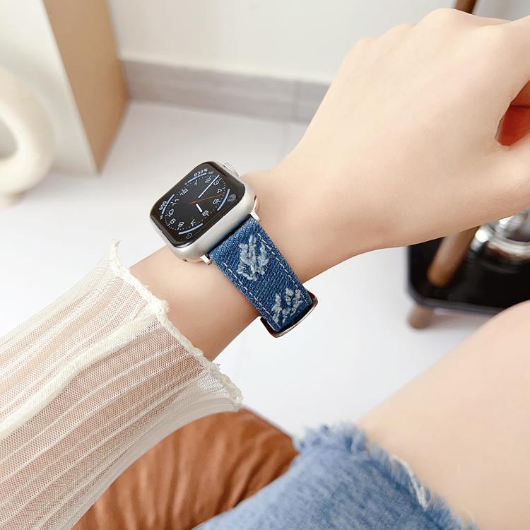Cinturino per orologio in tela denim con fibbia ad ardiglione., For Apple Watch 46mm / 49mm / 45mm / 44mm, For Apple Watch 42mm / 41mm / 40mm / 38mm