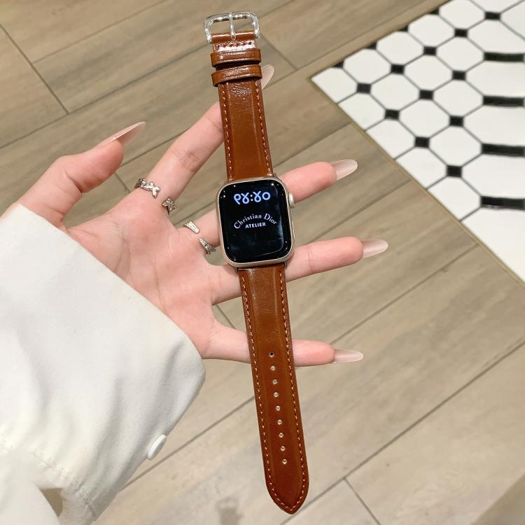 Cinturino per orologio in vera pelle cerata con fibbia ad ardiglione., For Apple Watch 46mm / 49mm / 45mm / 44mm, For Apple Watch 42mm / 41mm / 40mm / 38mm