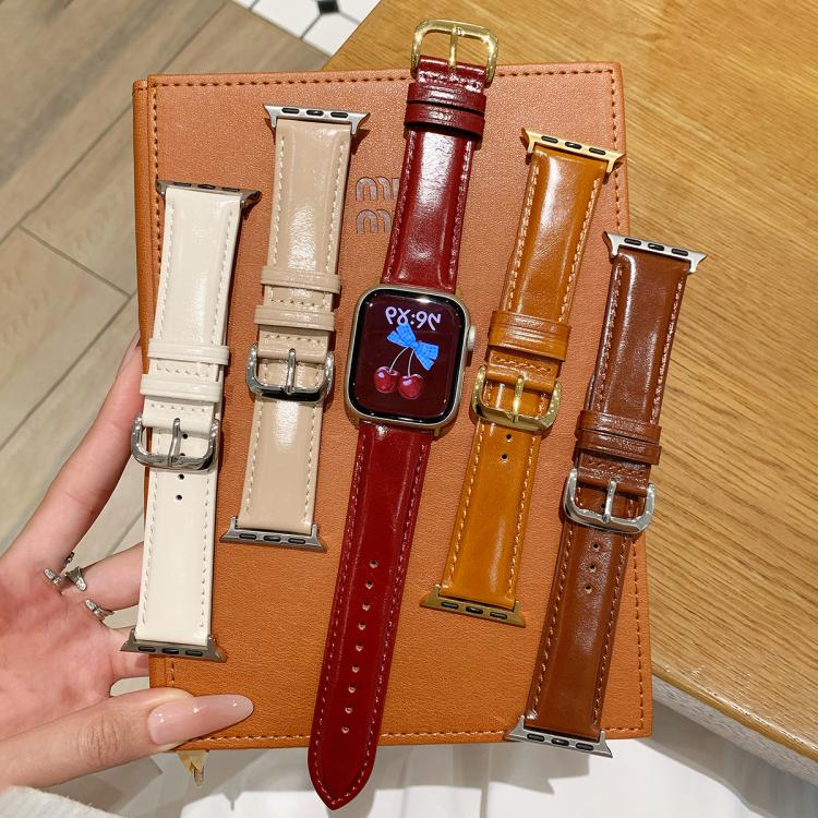 Cinturino per orologio in vera pelle cerata con fibbia ad ardiglione., For Apple Watch 46mm / 49mm / 45mm / 44mm, For Apple Watch 42mm / 41mm / 40mm / 38mm