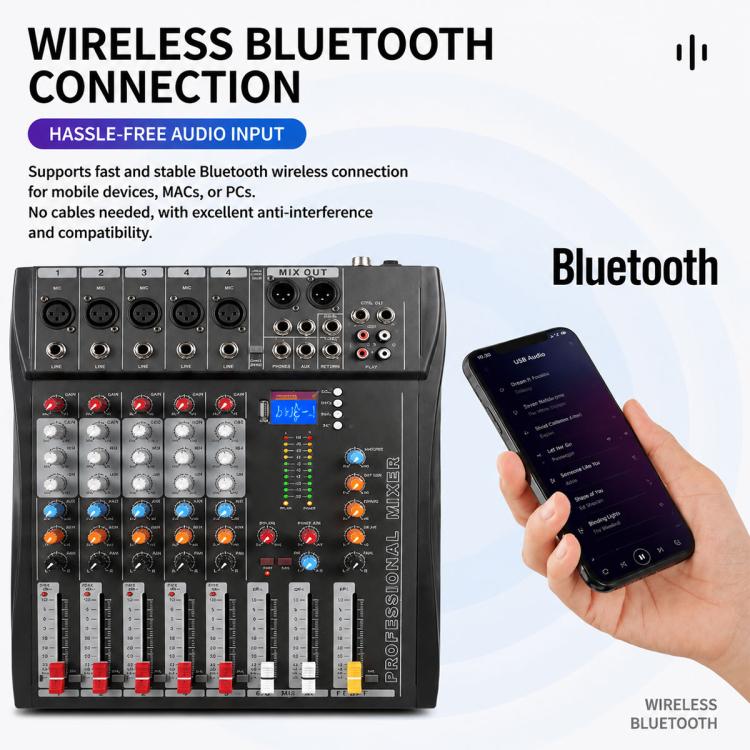 Mixer professionale Bluetooth a 8 canali CT-8 con scheda audio USB, EU Plug, UK Plug, US Plug