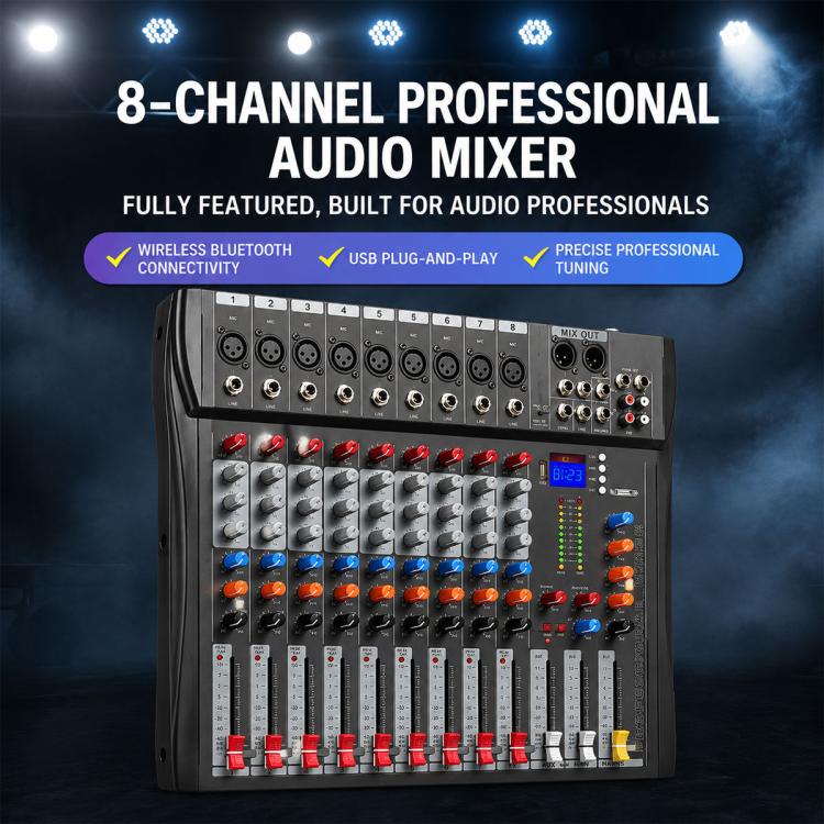 Mixer professionale Bluetooth a 8 canali CT-8 con scheda audio USB, EU Plug, UK Plug, US Plug