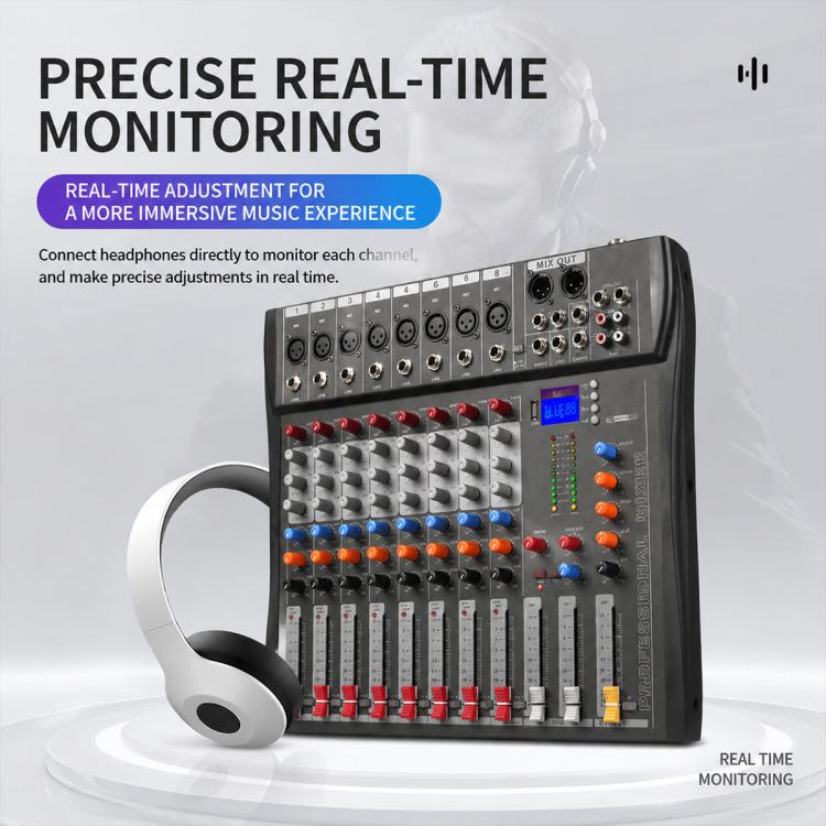Mixer professionale Bluetooth a 8 canali CT-8 con scheda audio USB, EU Plug, UK Plug, US Plug