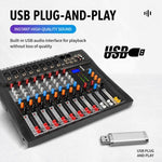 Mixer professionale Bluetooth a 8 canali CT-8 con scheda audio USB, EU Plug, UK Plug, US Plug