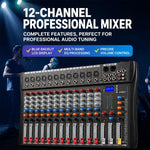 CT-12 Mixer professionale a 12 canali con Bluetooth per registrazione e streaming live, EU Plug, UK Plug, US Plug