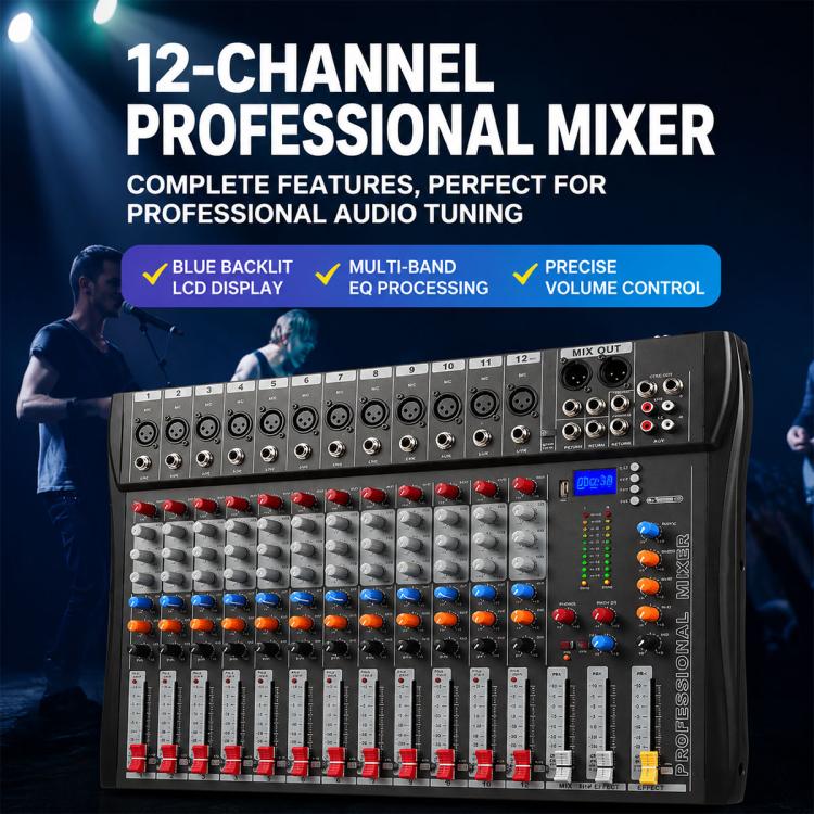 CT-12 Mixer professionale a 12 canali con Bluetooth per registrazione e streaming live, EU Plug, UK Plug, US Plug
