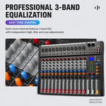 CT-12 Mixer professionale a 12 canali con Bluetooth per registrazione e streaming live, EU Plug, UK Plug, US Plug