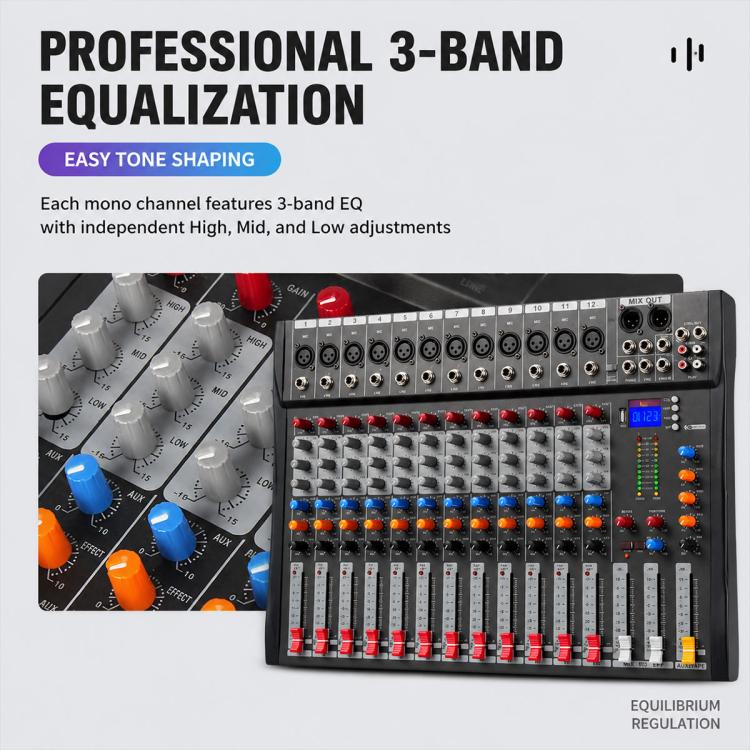 CT-12 Mixer professionale a 12 canali con Bluetooth per registrazione e streaming live, EU Plug, UK Plug, US Plug