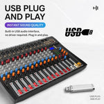 CT-12 Mixer professionale a 12 canali con Bluetooth per registrazione e streaming live, EU Plug, UK Plug, US Plug
