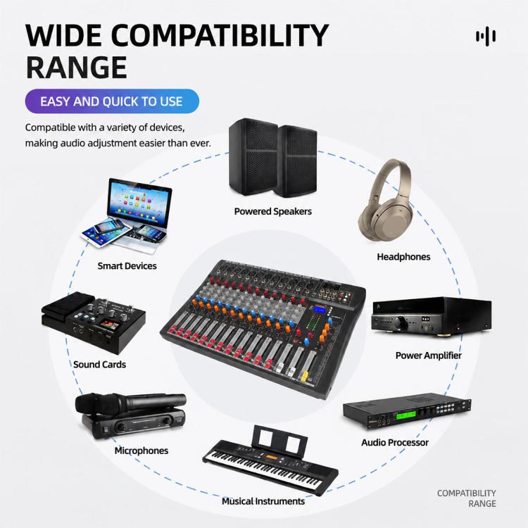 CT-12 Mixer professionale a 12 canali con Bluetooth per registrazione e streaming live, EU Plug, UK Plug, US Plug