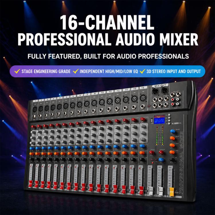 CT-16 Mixer professionale a 16 canali con Bluetooth per registrazione e sistema audio KTV, EU Plug, UK Plug, US Plug