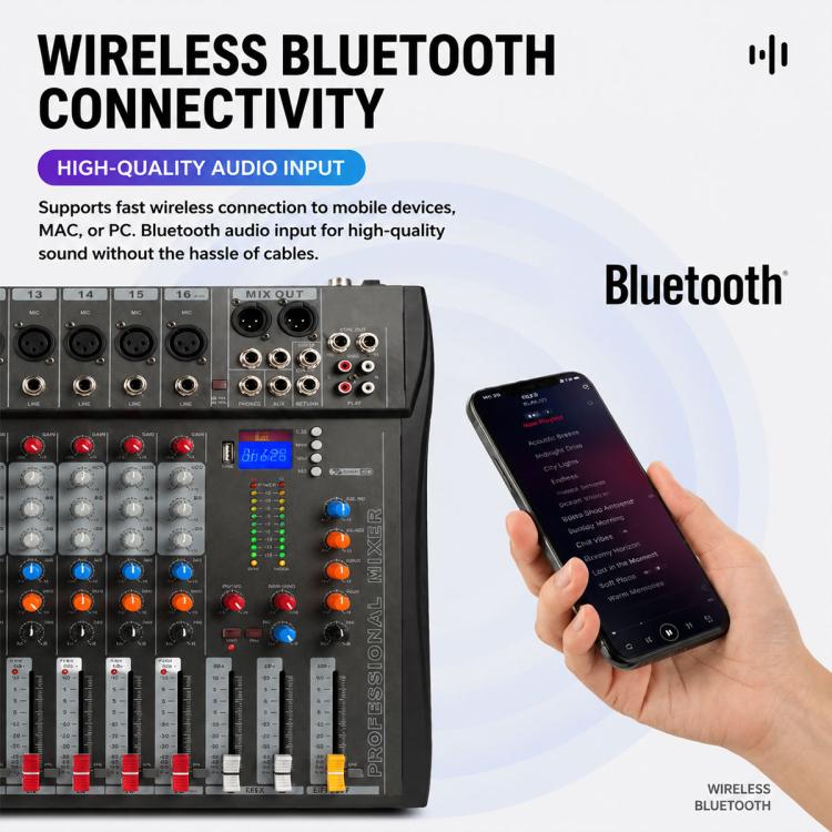 CT-16 Mixer professionale a 16 canali con Bluetooth per registrazione e sistema audio KTV, EU Plug, UK Plug, US Plug