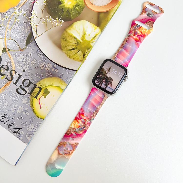 Cinturino per orologio in silicone con fibbia a rovescio e stampa effetto marmo dipinto., For Apple Watch 46mm / 49mm / 45mm / 44mm, For Apple Watch 42mm / 41mm / 40mm / 38mm