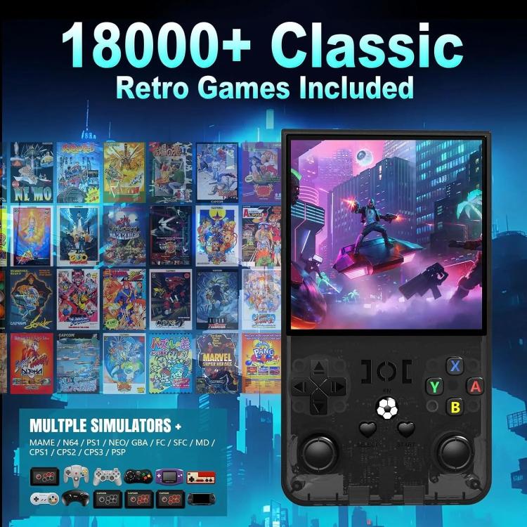 R36 MAX, console portatile retrò con schermo IPS HD da 4 pollici e oltre 18.000 giochi integrati., 64G