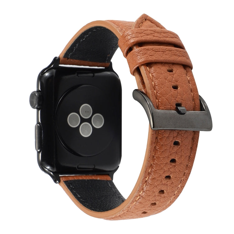 Cinturino in vera pelle con trama litchi per Apple Watch Series 6 e SE e 5 e 4 40 mm / 3 e 2 e 1 38 mm, For Apple Watch Series 7 41mm / 6 & SE & 5 & 4 40mm / 3 & 2 & 1 38mm