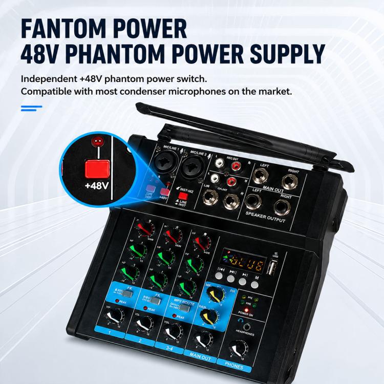 Mixer Bluetooth professionale multifunzione a 4 canali G4B con amplificatore integrato., EU Plug, UK Plug, US Plug