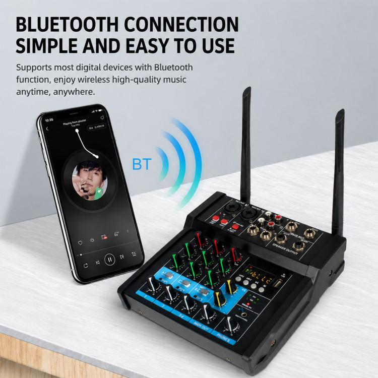 Mixer Bluetooth professionale multifunzione a 4 canali G4B con amplificatore integrato., EU Plug, UK Plug, US Plug