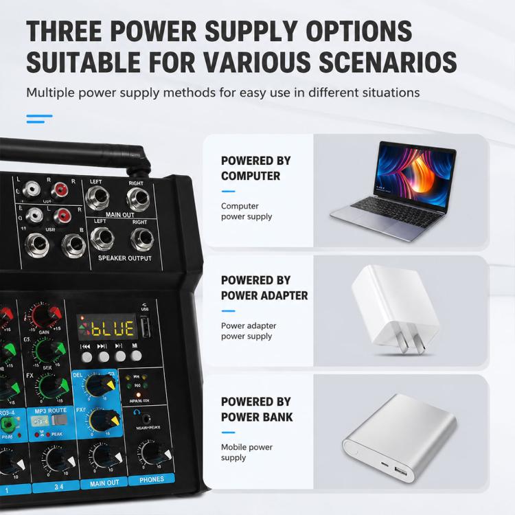 Mixer Bluetooth professionale multifunzione a 4 canali G4B con amplificatore integrato., EU Plug, UK Plug, US Plug