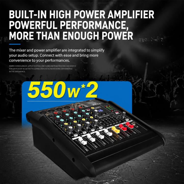 Mixer professionale Bluetooth multifunzione a 4 canali modello 402D con amplificatore integrato., EU Plug, UK Plug, US Plug