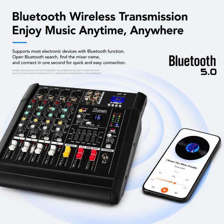 Mixer professionale Bluetooth multifunzione a 4 canali modello 402D con amplificatore integrato., EU Plug, UK Plug, US Plug