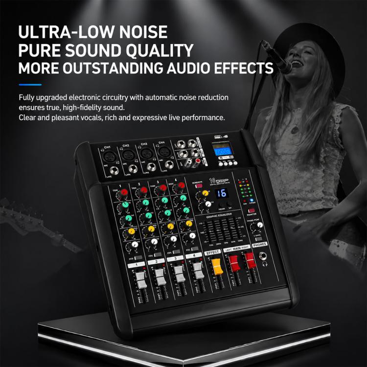 Mixer professionale Bluetooth multifunzione a 6 canali modello 602D con amplificatore integrato., EU Plug, UK Plug, US Plug