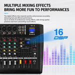 Mixer professionale Bluetooth multifunzione a 6 canali modello 602D con amplificatore integrato., EU Plug, UK Plug, US Plug