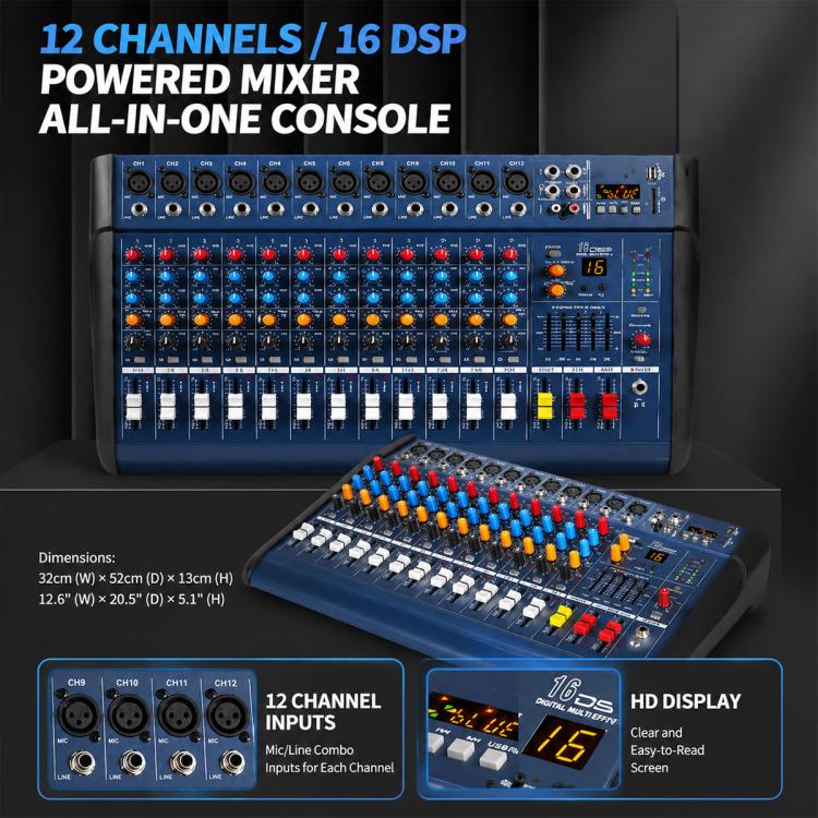 Mixer professionale Bluetooth multifunzione a 8 canali modello 802D con amplificatore integrato., EU Plug, UK Plug, US Plug